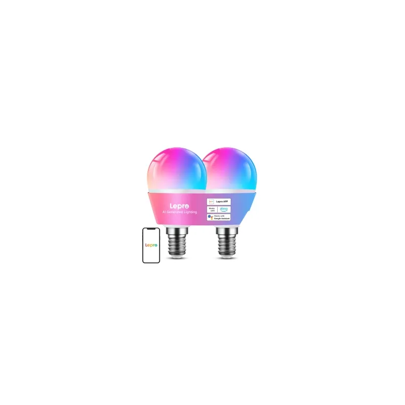 LEPRO BP1-2 E14 LED Bulb with Bluetooth and Wi-Fi, 470 lm, 2-pack